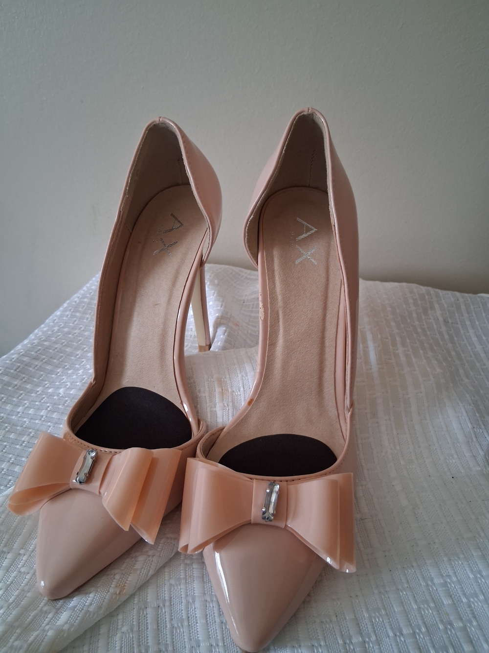 AX Paris Nude Pink Patent Bow Pointed-Toe Pumps